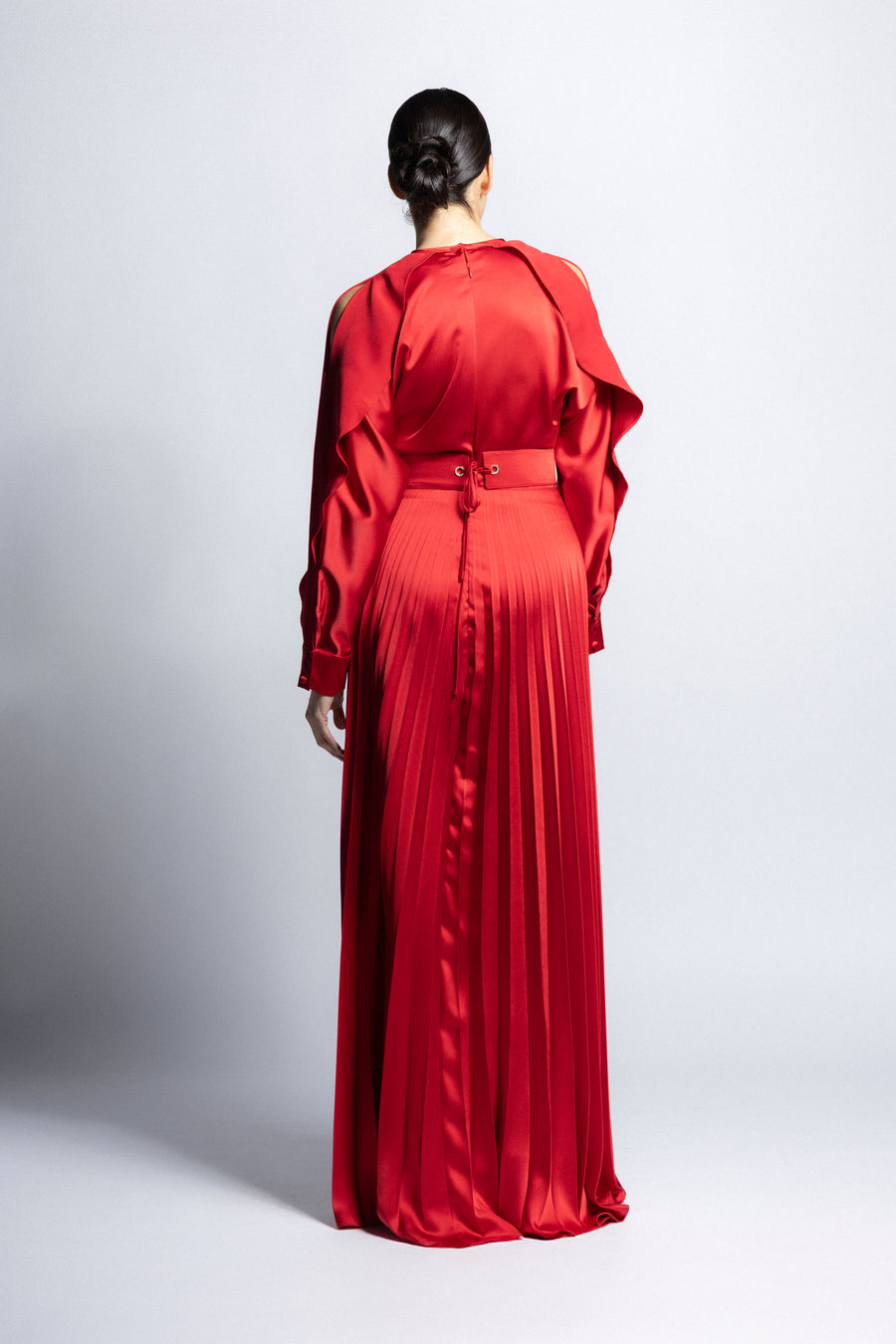 VESTIDO PLISADO CON MANGA OLÁN ROJO