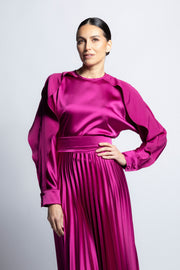 VESTIDO PLISADO CON MANGA OLÁN BUGAMBILIA