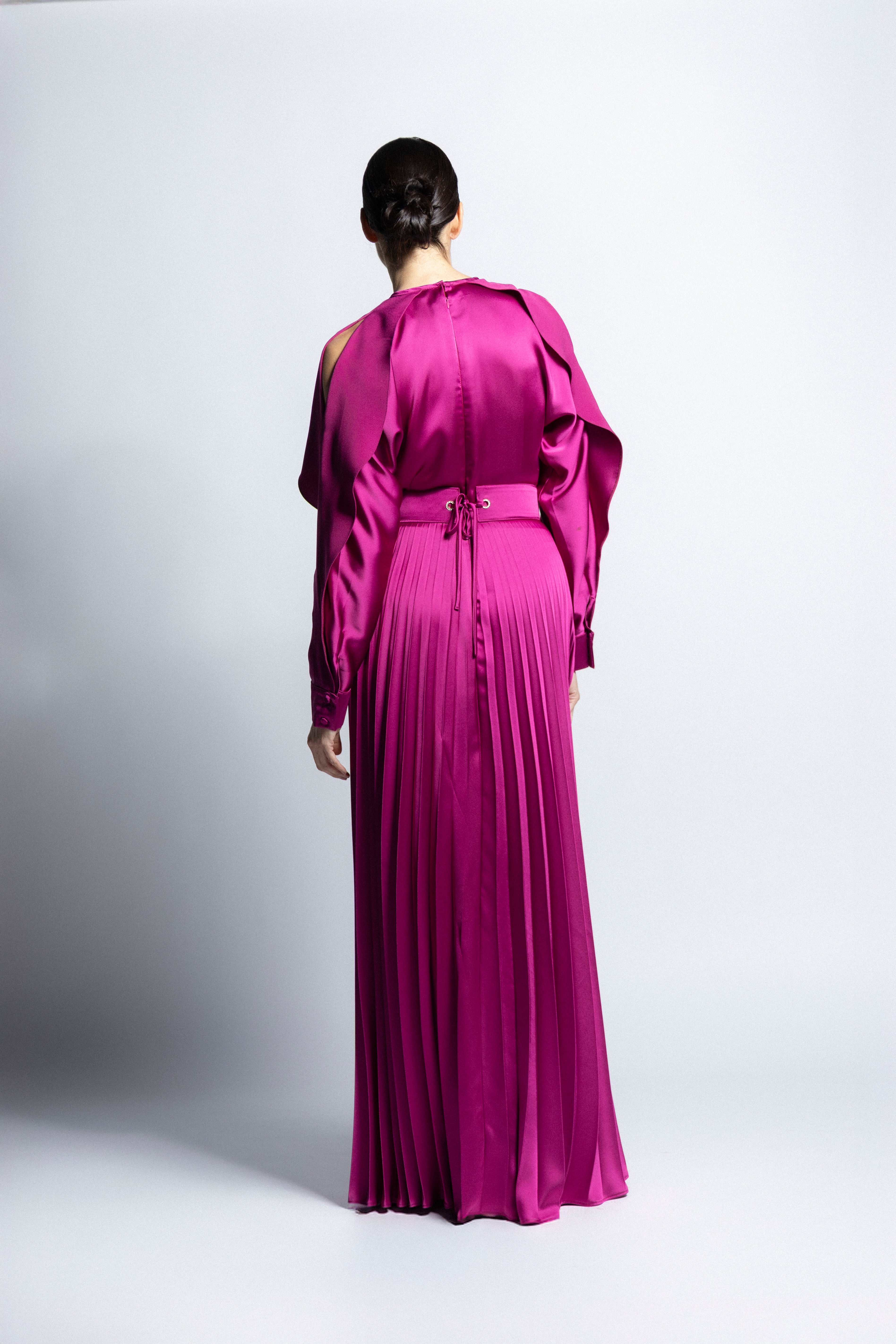 VESTIDO PLISADO CON MANGA OLÁN BUGAMBILIA