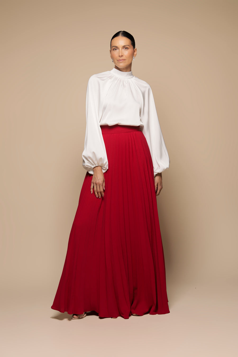 FALDA PLISADA ROJO QUEMADO