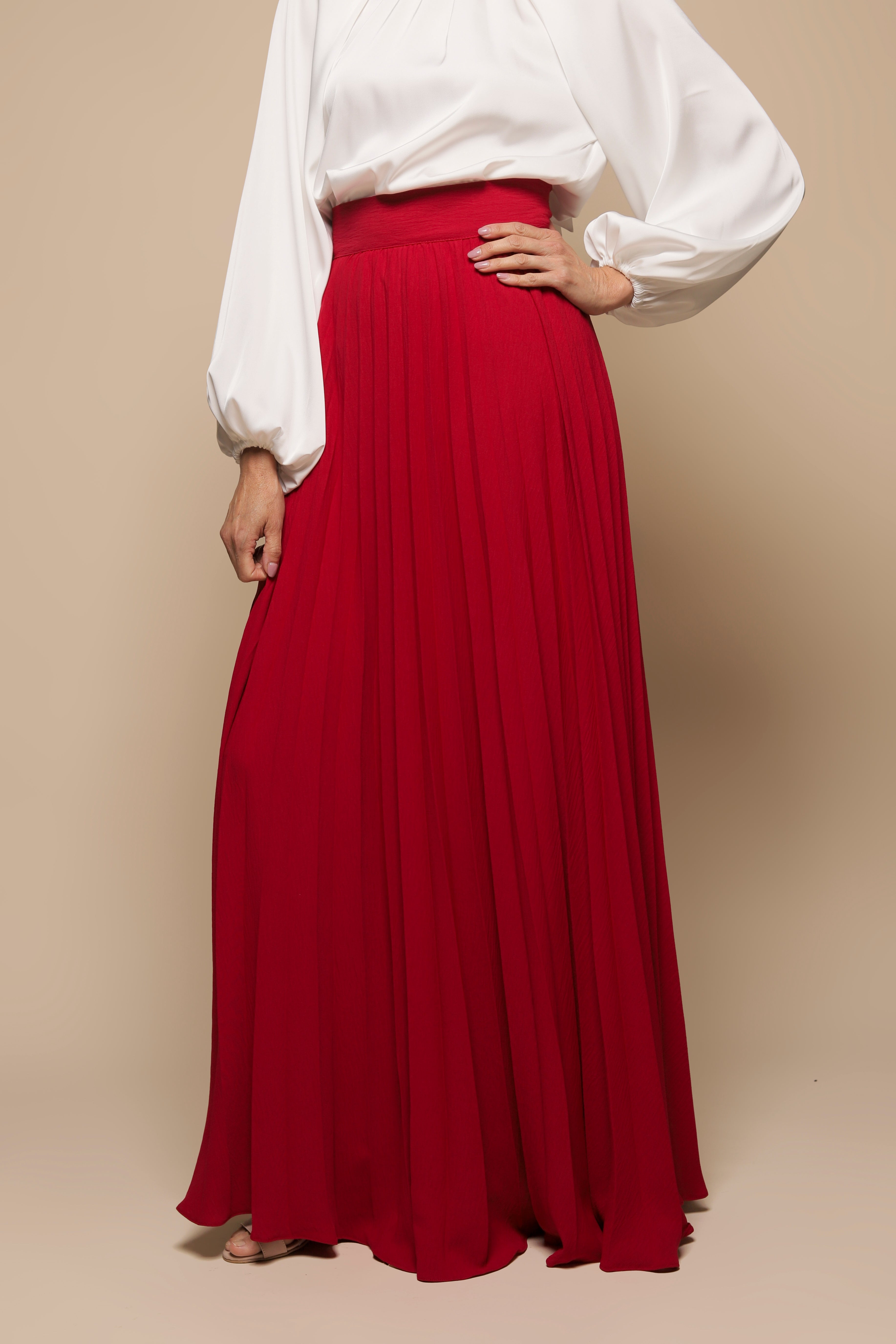 FALDA PLISADA ROJO QUEMADO