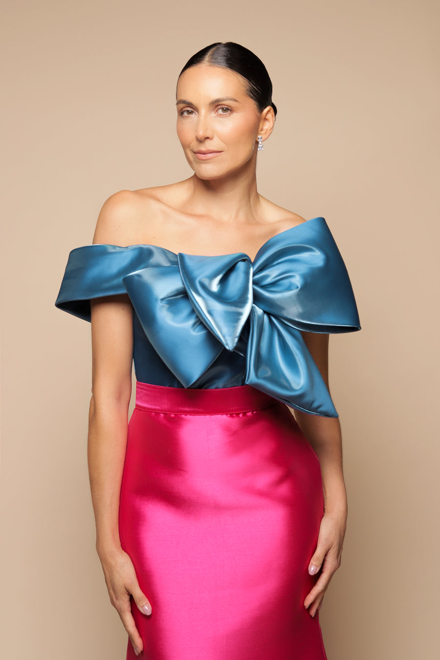 VESTIDO ESCOTE BARCO BICOLOR