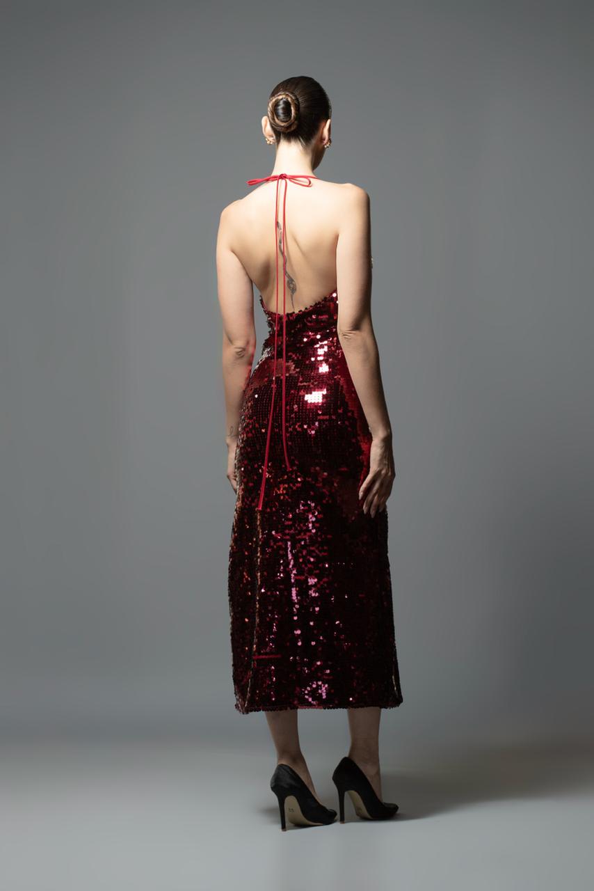 VESTIDO OTOÑO INVIERNO LENTEJUELAS ROJO