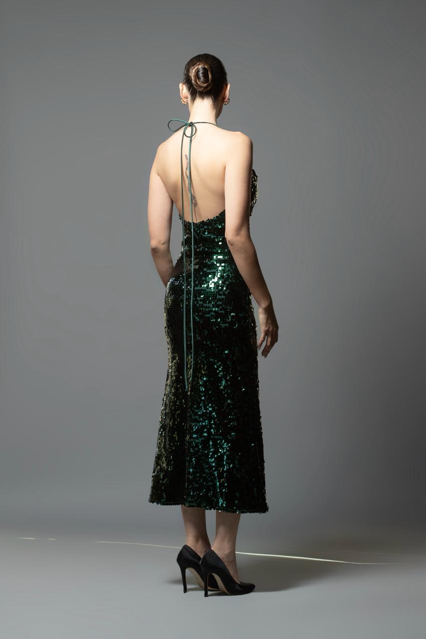 VESTIDO OTOÑO INVIERNO LENTEJUELAS VERDE