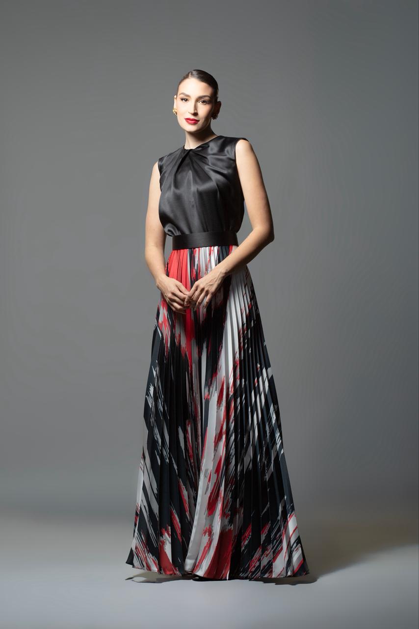 VESTIDO OTOÑO INVIERNO NEGRO ROJO