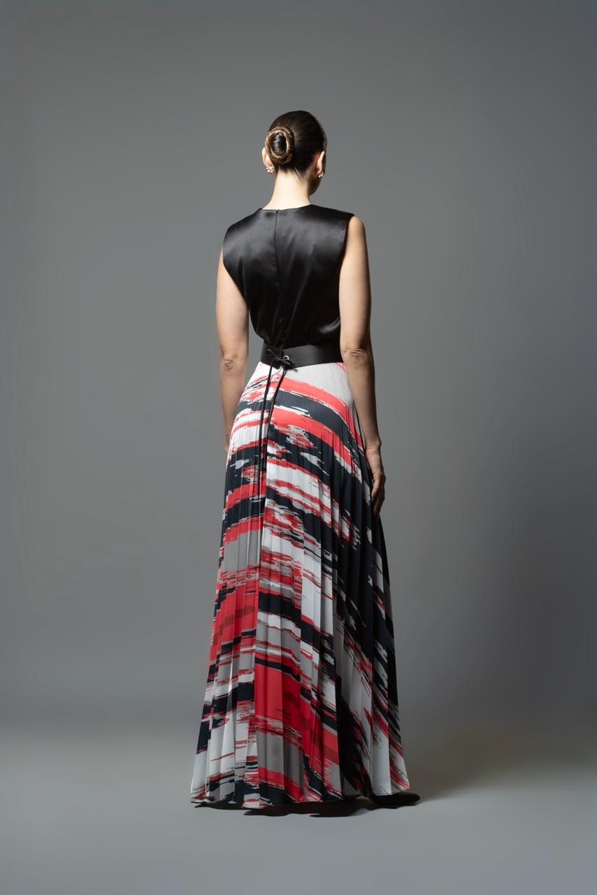 VESTIDO OTOÑO INVIERNO NEGRO ROJO