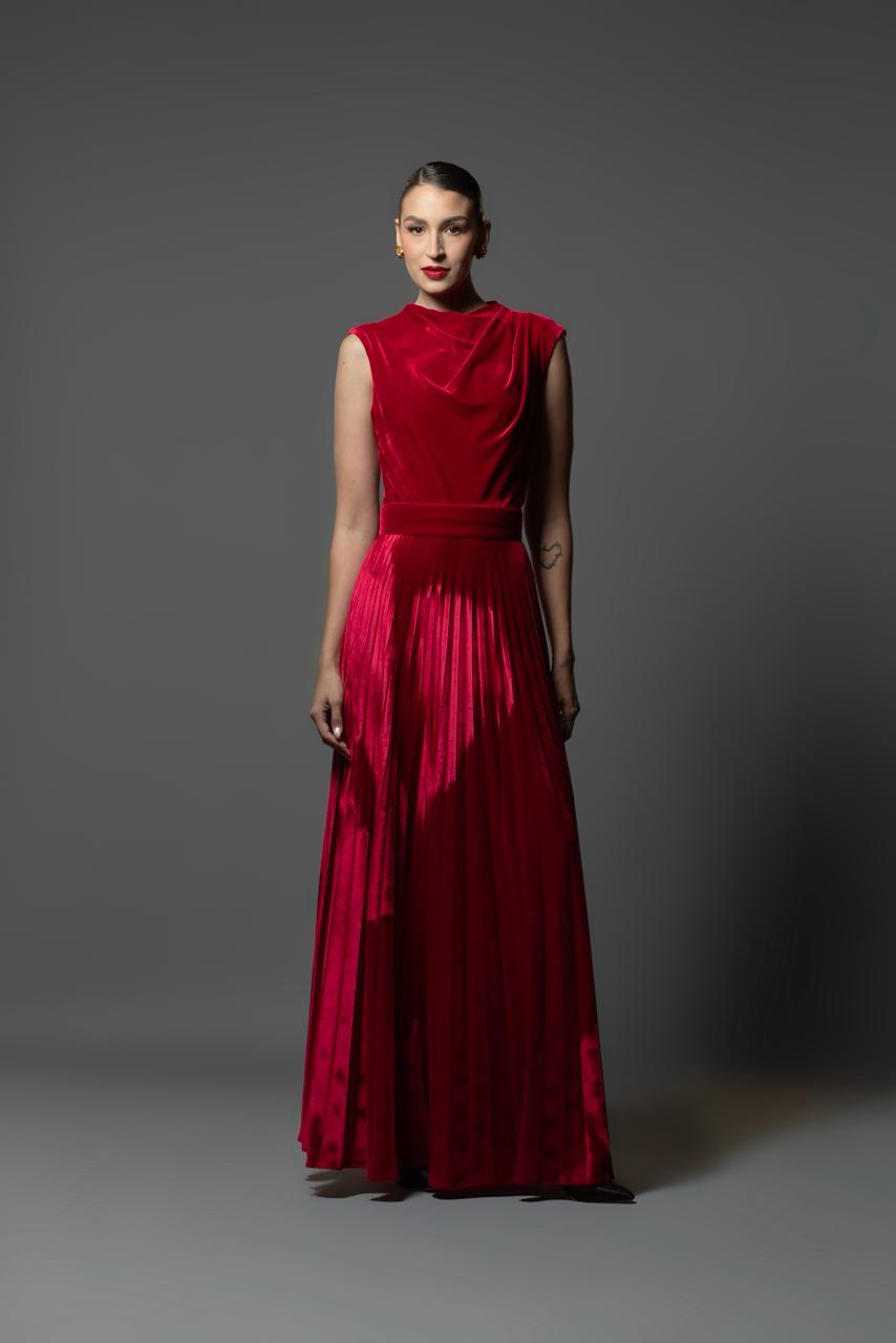 VESTIDO OTOÑO INVIERNO TERCIOPELO ROJO