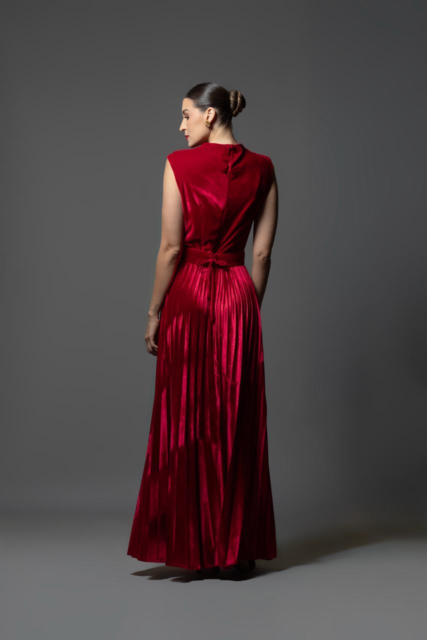 VESTIDO OTOÑO INVIERNO TERCIOPELO ROJO