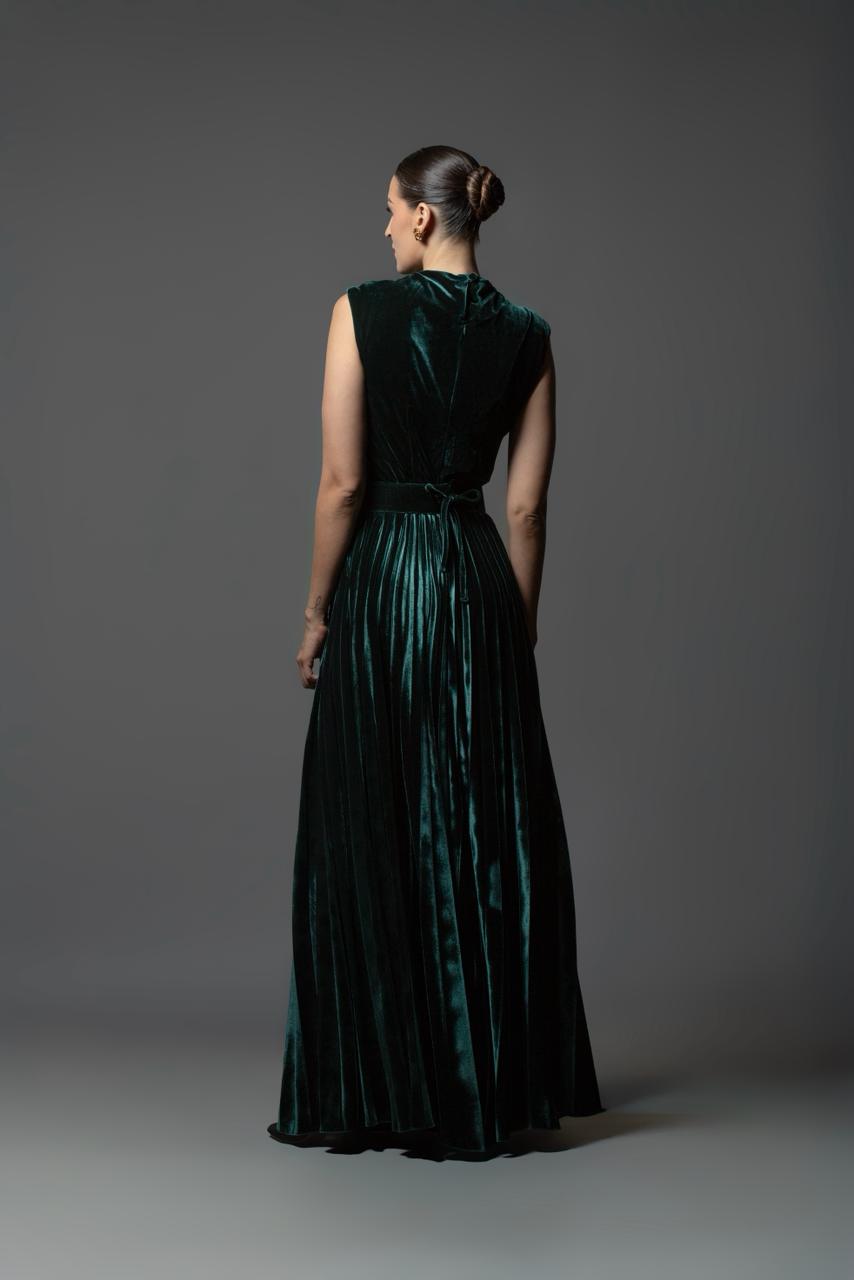 VESTIDO OTOÑO INVIERNO TERCIPELO VERDE