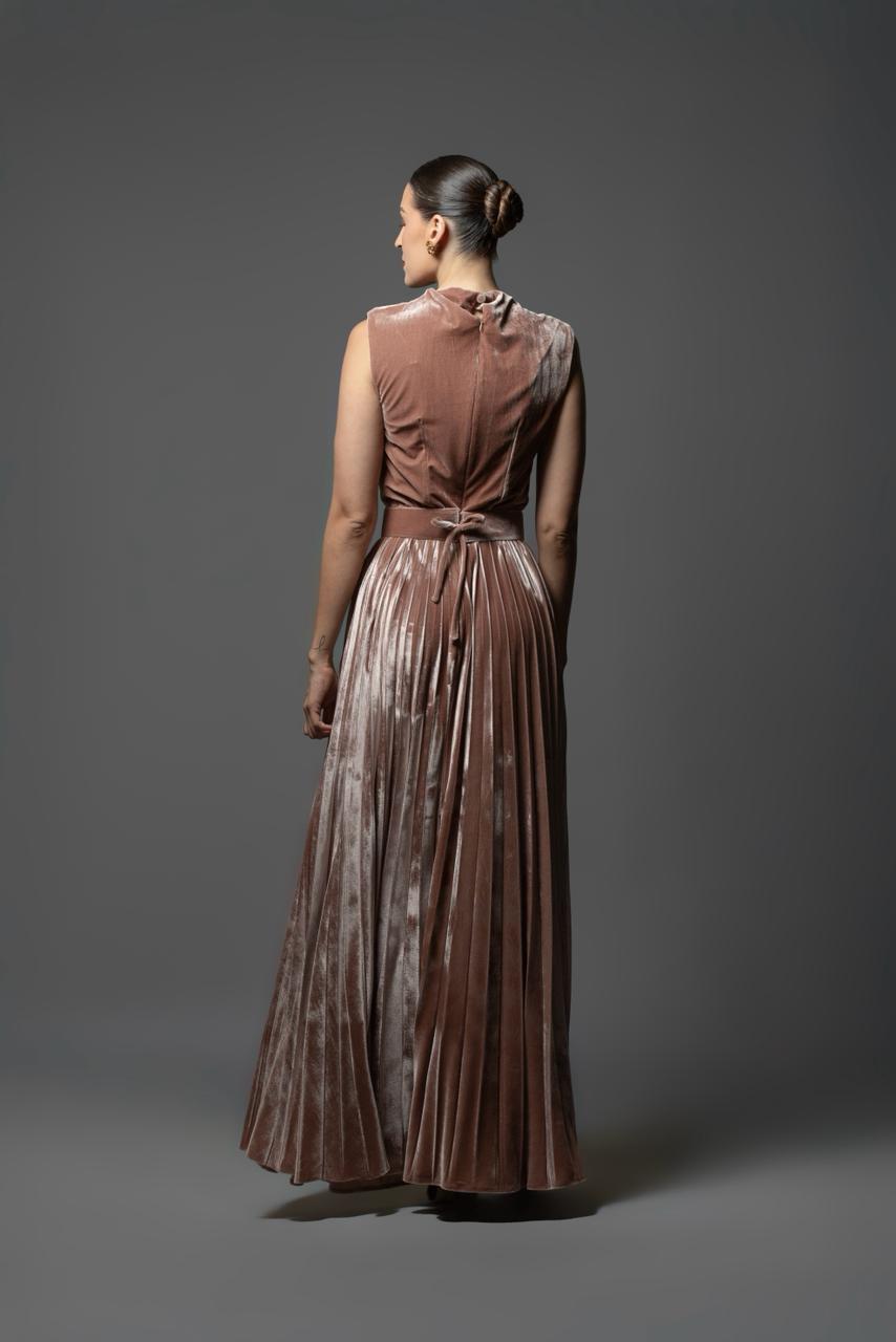 VESTIDO OTOÑO INVIERNO TERCIOPELO ARENA