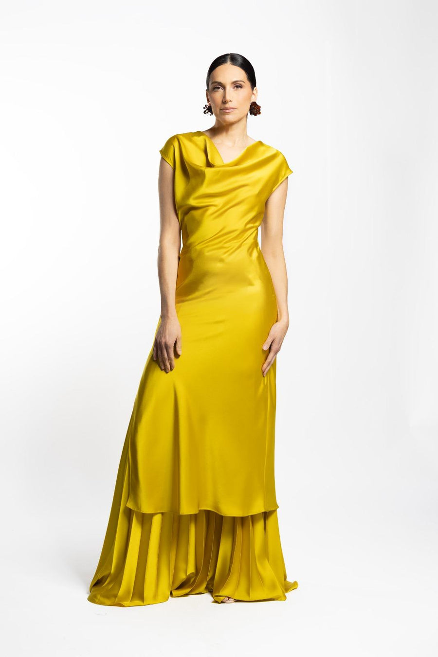 VESTIDO BATA PLISADO AMARILLO