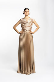 VESTIDO BATA PLISADO CHAMPAGNE