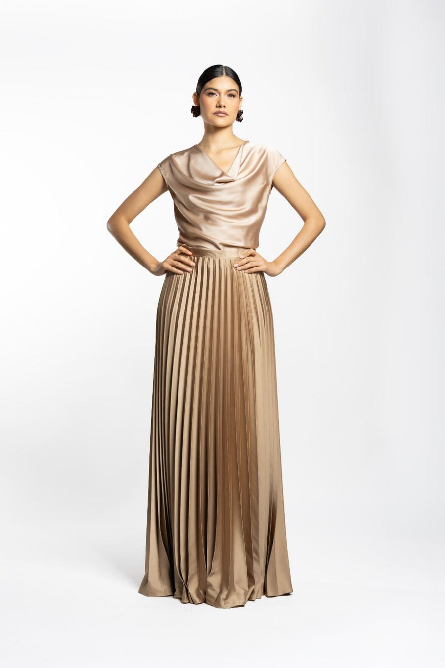 VESTIDO BATA PLISADO CHAMPAGNE