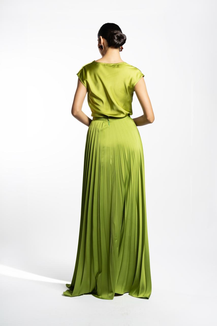 VESTIDO BATA PLISADO VERDE