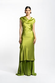 VESTIDO BATA PLISADO VERDE