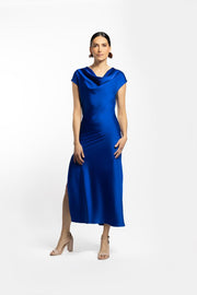 VESTIDO BATA PLISADO AZUL