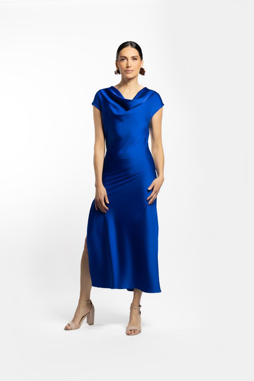 VESTIDO BATA PLISADO AZUL