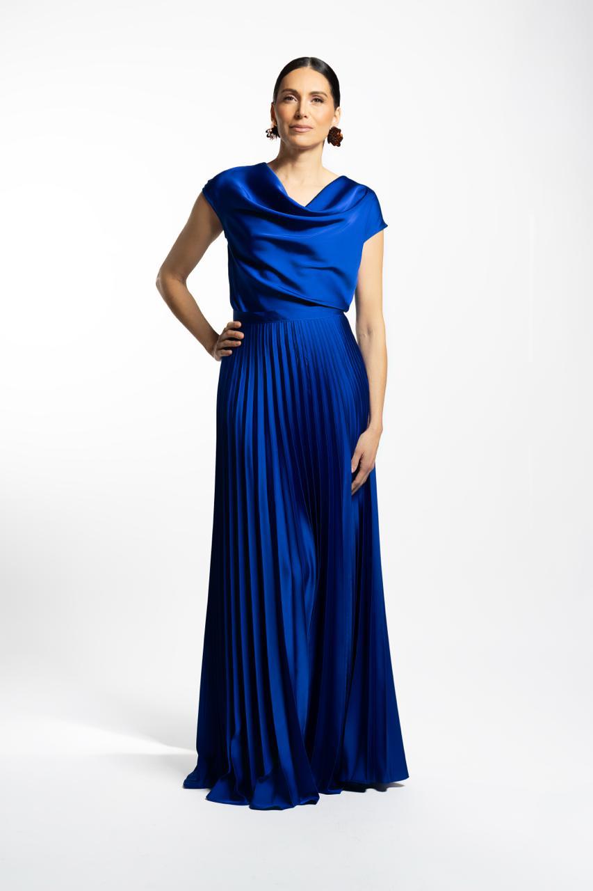 VESTIDO BATA PLISADO AZUL