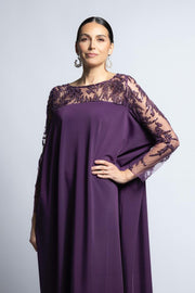 VESTIDO CEREMONIA COLUMNA CON BATA ENCAJE PÚRPURA