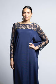 VESTIDO CEREMONIA COLUMNA CON BATA ENCAJE AZUL