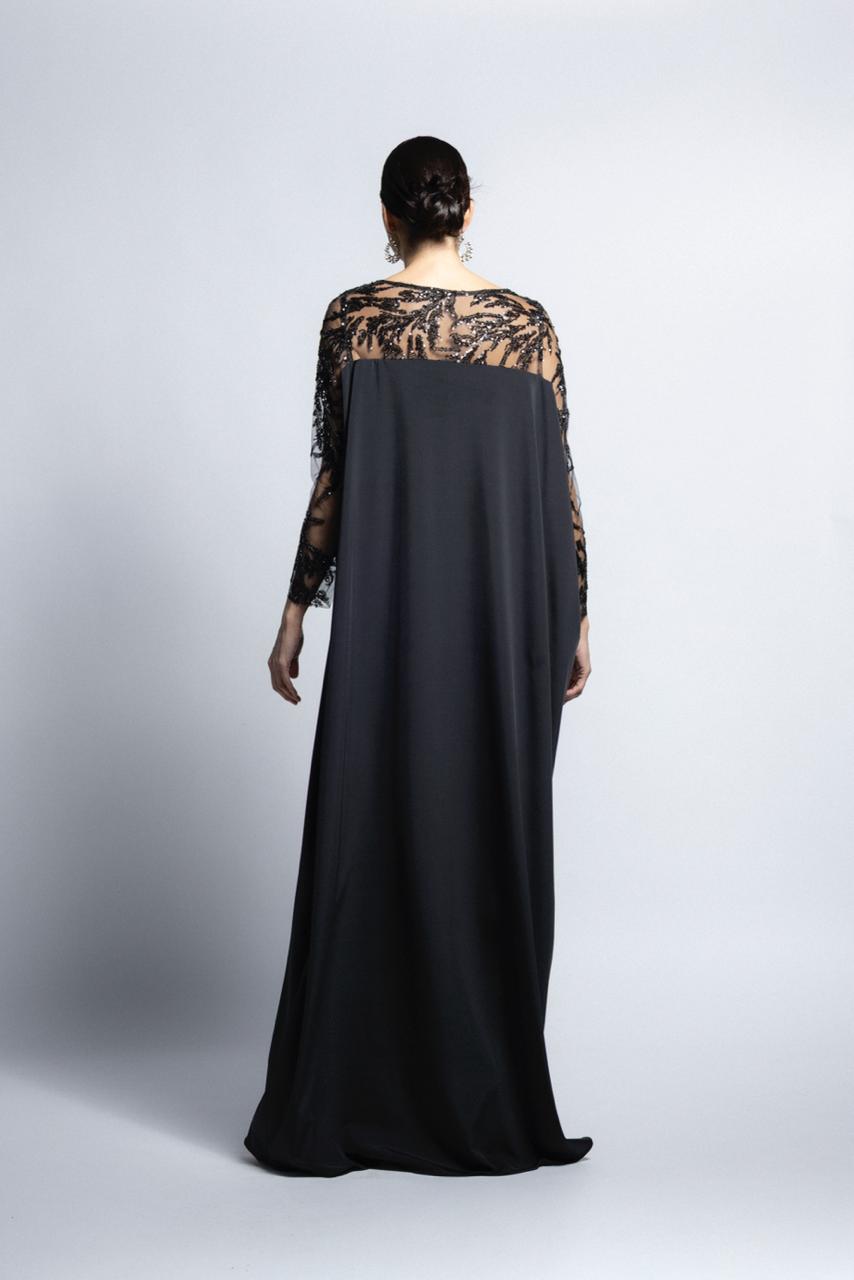 VESTIDO CEREMONIA COLUMNA CON BATA ENCAJE NEGRO