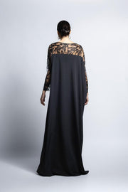 VESTIDO CEREMONIA COLUMNA CON BATA ENCAJE NEGRO