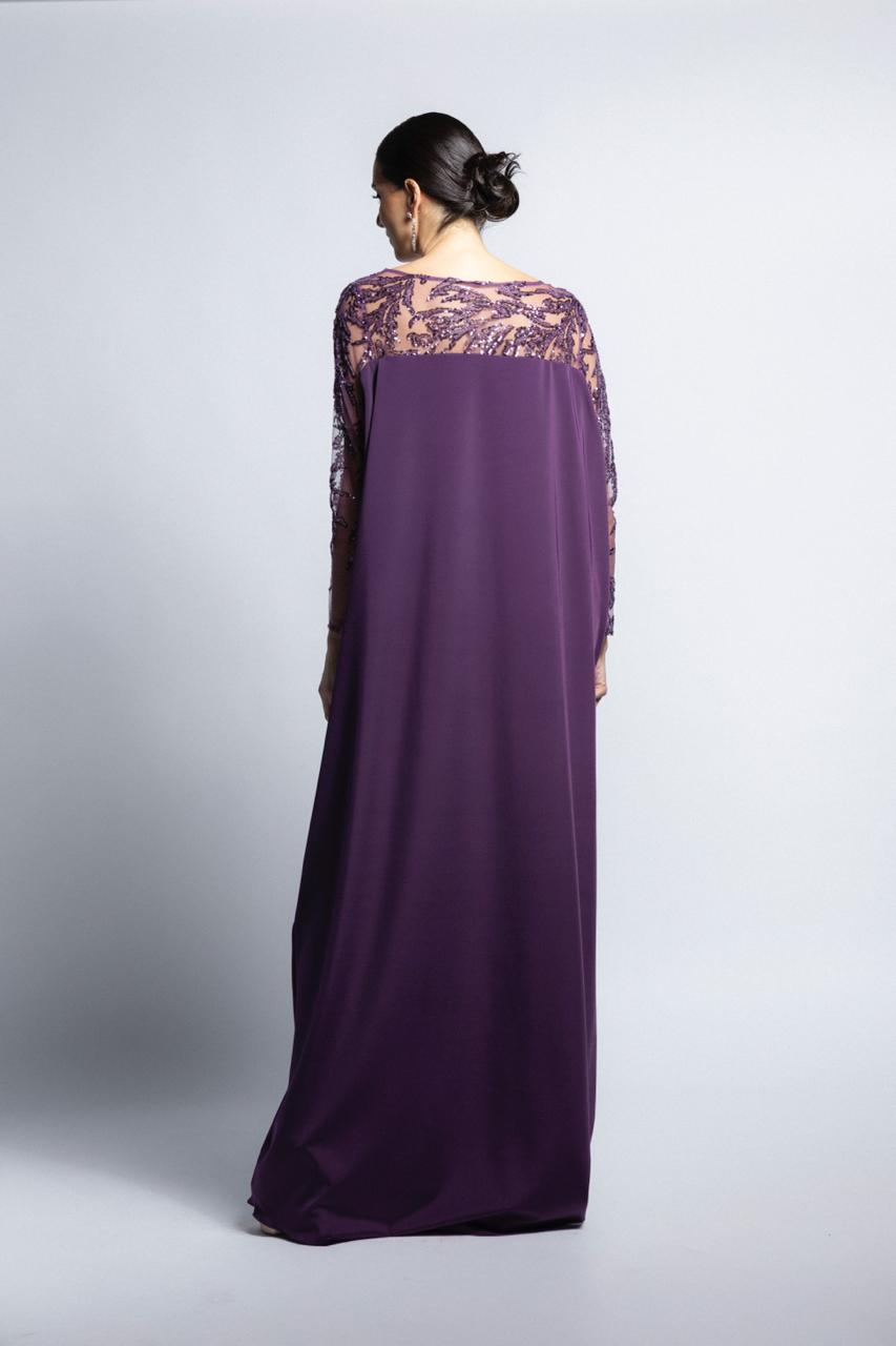 VESTIDO CEREMONIA COLUMNA CON BATA ENCAJE PÚRPURA