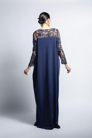 VESTIDO CEREMONIA COLUMNA CON BATA ENCAJE AZUL