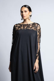 VESTIDO CEREMONIA COLUMNA CON BATA ENCAJE NEGRO