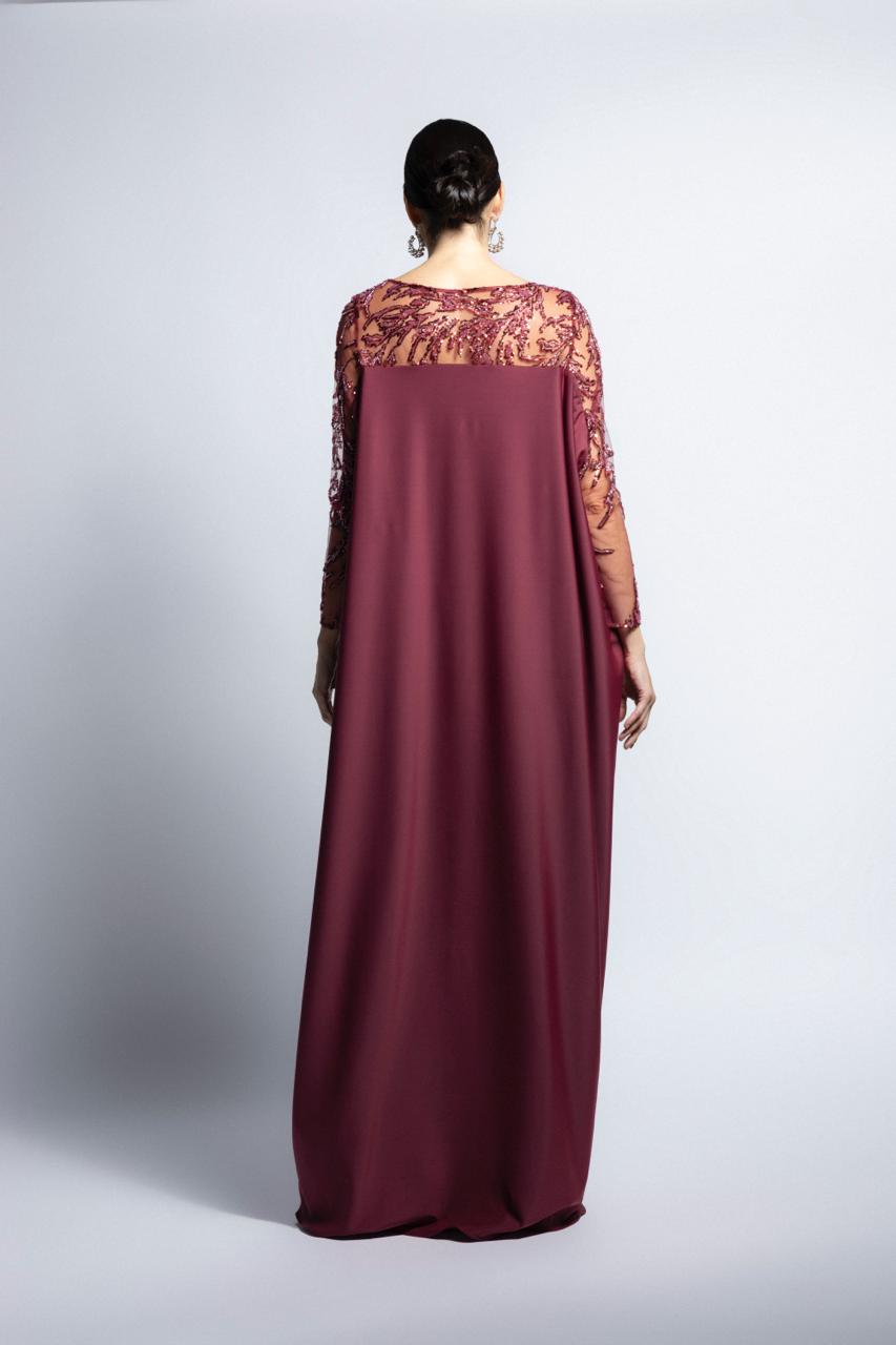 VESTIDO CEREMONIA COLUMNA CON BATA ENCAJE ROJO