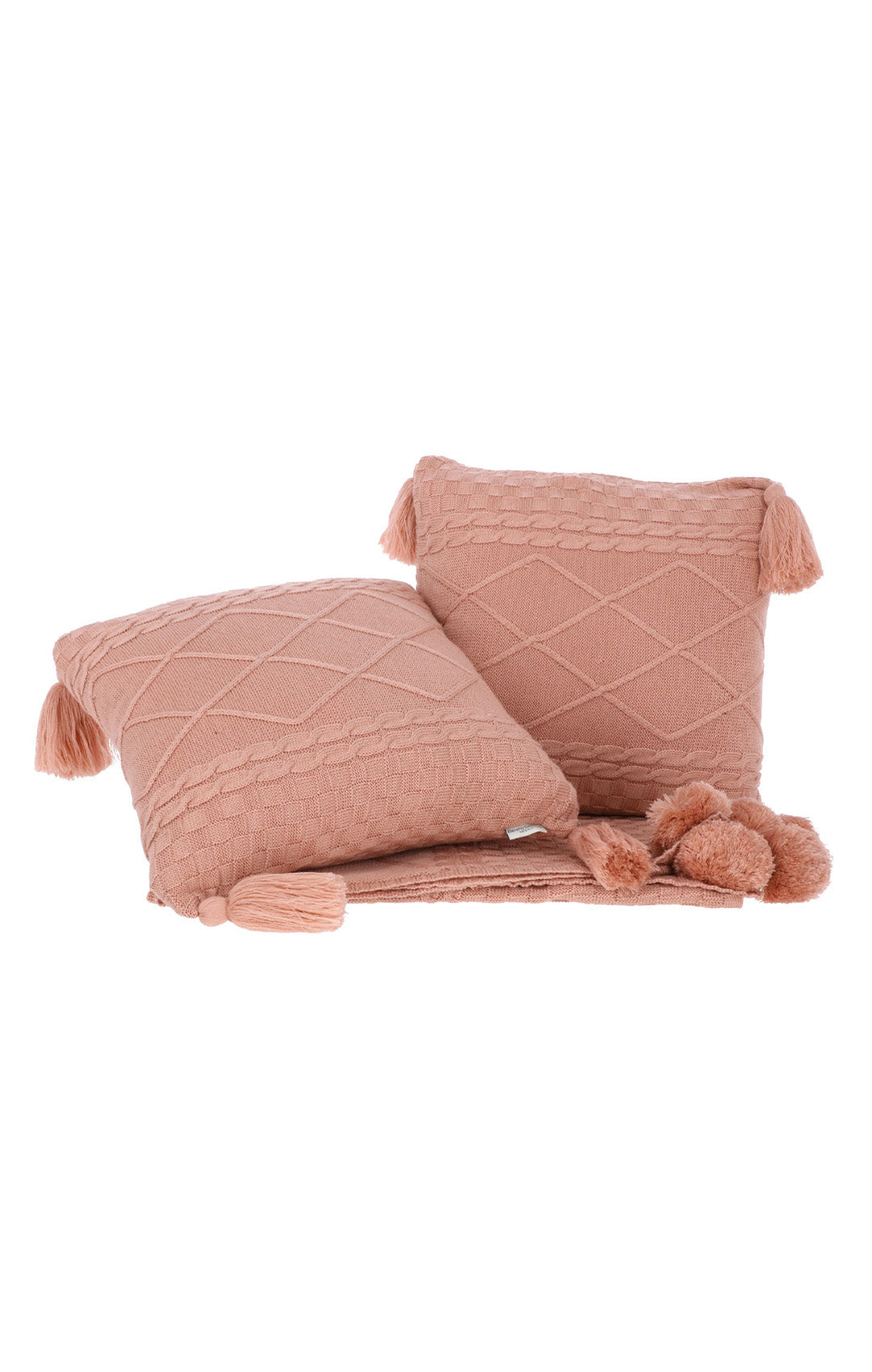 Set de cojines y frazada rosa